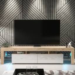 Mex Furniture LTD TV Unit Nova 200cm - Oak & White Gloss Doors & LED Lights - thumbnail 4