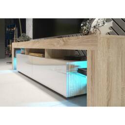 Mex Furniture LTD TV Unit Nova 200cm - Oak & White Gloss Doors & LED Lights - thumbnail 3