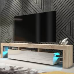 Mex Furniture LTD TV Unit Nova 200cm - Oak & White Gloss Doors & LED Lights