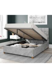 Aspire Sinatra Upholstered Ottoman Storage Bed, Mirazzi Velvet Fabric in Silver - Size: Single - thumbnail 2