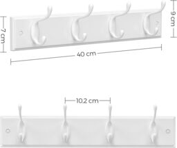 SONGMICS Set of 2 Wall-Mounted Coat Racks 8 Dual Metal Hooks Hallway in White - thumbnail 3