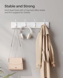 SONGMICS Set of 2 Wall-Mounted Coat Racks 8 Dual Metal Hooks Hallway in White - thumbnail 4