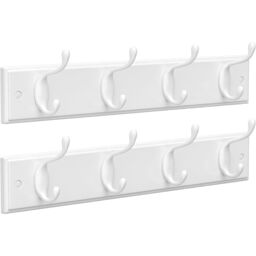 SONGMICS Set of 2 Wall-Mounted Coat Racks 8 Dual Metal Hooks Hallway in White - thumbnail 6