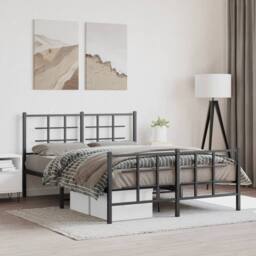 Berkfield Home Metal Bed Frame without Mattress with Footboard Black 135x190cm - Size: 135x190 cm - thumbnail 2