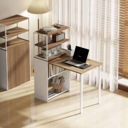 HOMCOM Foldable Computer Desk, Home Office Desk for Small Spaces, Natural - thumbnail 2