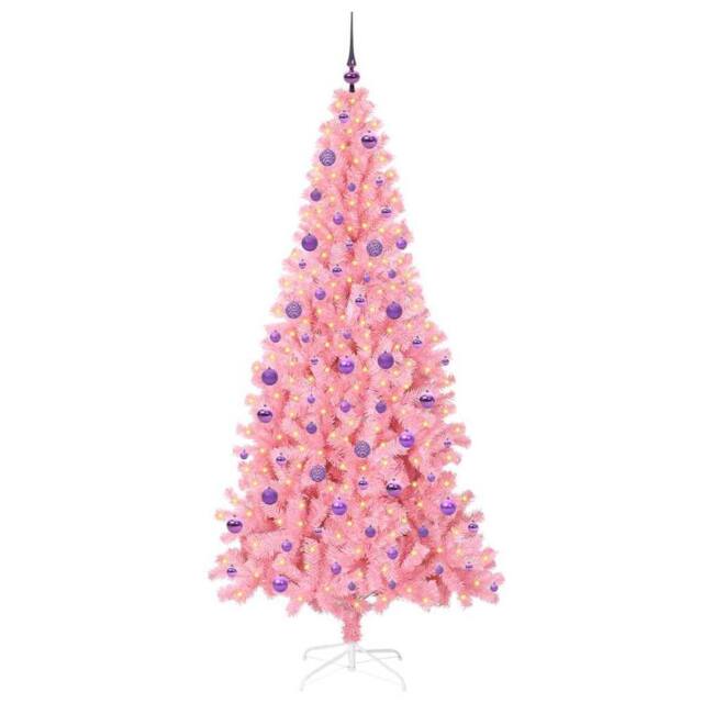 Berkfield Home Lush Christmas Tree with 300 LEDs with Stand Pink 210 cm PVC - image 1