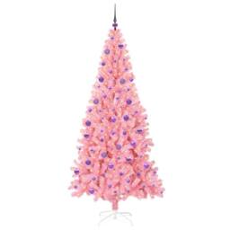 Berkfield Home Lush Christmas Tree with 300 LEDs with Stand Pink 210 cm PVC