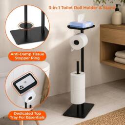Kelvenix Toilet Paper Holder With Top Shelf Freestanding in Black - Size: 180 cm width x 180 cm drop - thumbnail 5
