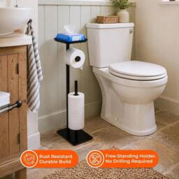 Kelvenix Toilet Paper Holder With Top Shelf Freestanding in Black - Size: 180 cm width x 180 cm drop - thumbnail 3