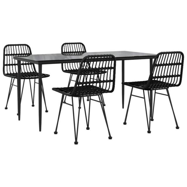 Berkfield Home Beautiful 5 Piece Garden Dining Set Black Poly Rattan - image 1