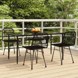 Berkfield Home Beautiful 5 Piece Garden Dining Set Black Poly Rattan - thumbnail 2