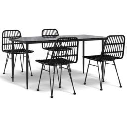 Berkfield Home Beautiful 5 Piece Garden Dining Set Black Poly Rattan - thumbnail 3