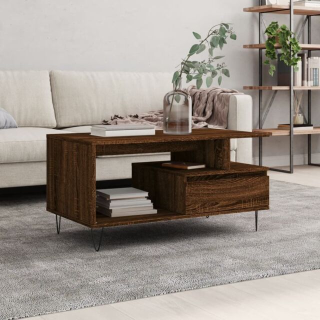 Berkfield Home Coffee Table Brown Oak 90x49x45 cm Engineered Wood - Size: 90 x 49 x 45 cm - image 1