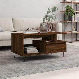 Berkfield Home Coffee Table Brown Oak 90x49x45 cm Engineered Wood - Size: 90 x 49 x 45 cm - thumbnail 1
