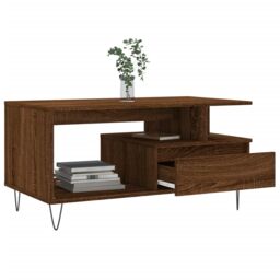 Berkfield Home Coffee Table Brown Oak 90x49x45 cm Engineered Wood - Size: 90 x 49 x 45 cm - thumbnail 4