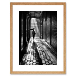 "Artery8 Wall Art Print Walking Through the Alley Black & White Photo Artwork Framed 9X7 Inch in Beige - Size: W7"" x H9""" - thumbnail 1