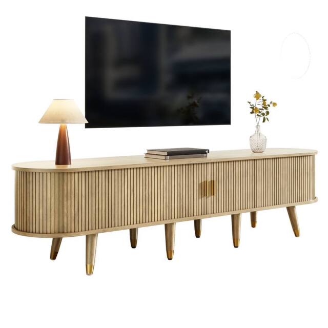 BTM 175 cm TV cabinet with sliding door & large storage, country style in Light Brown - image 1