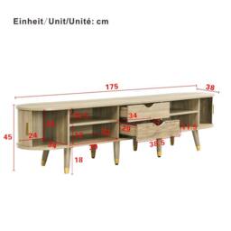 BTM 175 cm TV cabinet with sliding door & large storage, country style in Light Brown - thumbnail 6