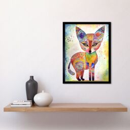 "Artery8 Wall Art Print Fox Folk Art Watercolour Painting Art Framed in Black - Size: W12"" x H16""" - thumbnail 2