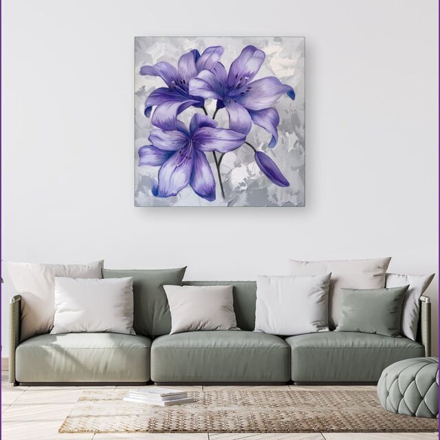 Warren Reed - Designer Purple Lilies Canvas - Size: w40 inch x h40 inch - image 1