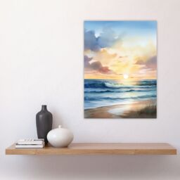 "Artery8 Wall Art Print Watercolour Waves Deserted Beach Seascape Poster in Blue - Size: W24"" x H32""" - thumbnail 4