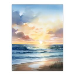 "Artery8 Wall Art Print Watercolour Waves Deserted Beach Seascape Poster in Blue - Size: W24"" x H32""" - thumbnail 1