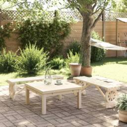 Berkfield Home Beautiful Garden Benches 2 pcs Solid Wood Fir in Light Tan - thumbnail 2