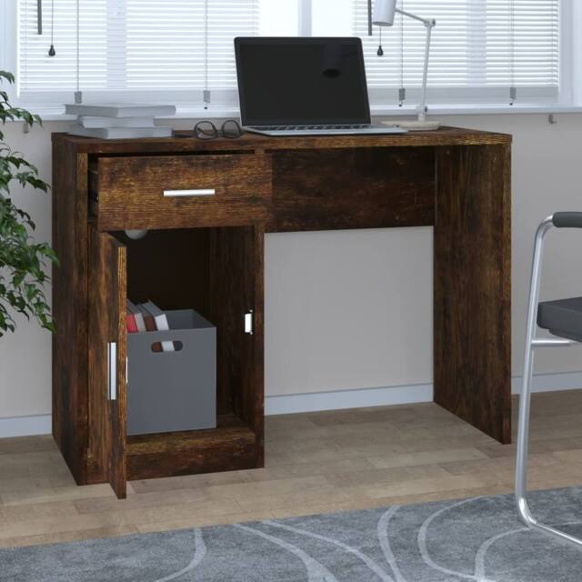 Berkfield Home Durable Desk with Drawer&Cabinet Smoked Oak 100x40x73 cm Engineer in Brown - Size: 100 x 40 x 73 cm - image 1