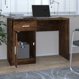 Berkfield Home Durable Desk with Drawer&Cabinet Smoked Oak 100x40x73 cm Engineer in Brown - Size: 100 x 40 x 73 cm - thumbnail 1