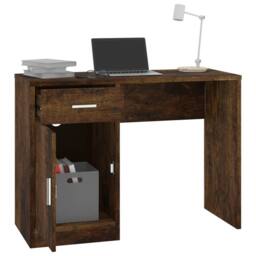 Berkfield Home Durable Desk with Drawer&Cabinet Smoked Oak 100x40x73 cm Engineer in Brown - Size: 100 x 40 x 73 cm - thumbnail 4