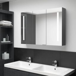 Berkfield Home LED Bathroom Mirror Cabinet 89x14x62 cm Grey - Size: 89 x 14 x 62 cm - thumbnail 1