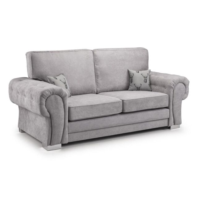 Furnishings For Less UK Milan Fabric 3 Seater Sofa Grey Fabric Full Back Chesterfield Style - image 1