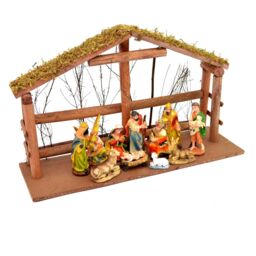 Shatchi LARGE Handmade Nativity Scene Birth Jesus Christ Wooden Stable Figurine House Sculpture Christmas Decoration Xmas Décor, W in Brown