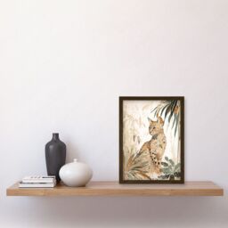 Artery8 Savannah Cat with Colourful Fur Pattern in Nature Modern Watercolour Illustration Artwork Framed Wall Art Print A4 in Brown - thumbnail 2