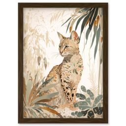 Artery8 Savannah Cat with Colourful Fur Pattern in Nature Modern Watercolour Illustration Artwork Framed Wall Art Print A4 in Brown - thumbnail 1