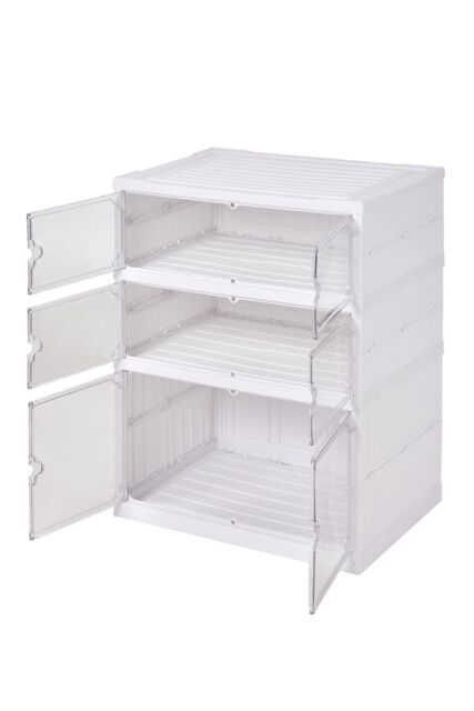 H&O Direct 3-Tier Foldable Storage Rack Shoes Organizer with Doors in White - image 1