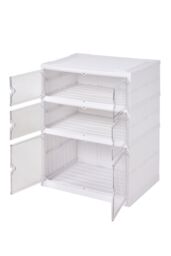 H&O Direct 3-Tier Foldable Storage Rack Shoes Organizer with Doors in White