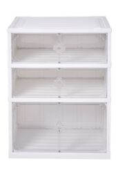 H&O Direct 3-Tier Foldable Storage Rack Shoes Organizer with Doors in White - thumbnail 3