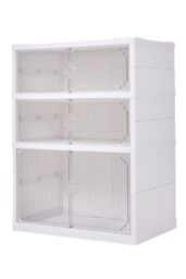 H&O Direct 3-Tier Foldable Storage Rack Shoes Organizer with Doors in White - thumbnail 2