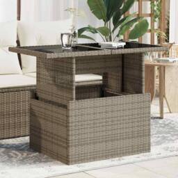 Berkfield Home Garden Table with Glass Top Grey 100x55x73 cm Poly Rattan - Size: 100 x 55 x 73 cm - thumbnail 2