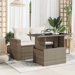 Berkfield Home Garden Table with Glass Top Grey 100x55x73 cm Poly Rattan - Size: 100 x 55 x 73 cm - thumbnail 1