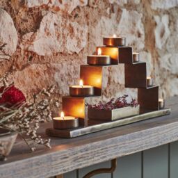 Ivyline Tealight Candle Holder with Decor Box in Antique Brass H16.5Cm W35.5Cm in Metallics