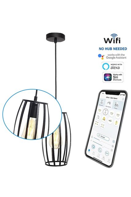 4Lite Smart 4lite WiZ WiFi SMART LED Pendant with Pear Cage & ST64 Amber Lamp - image 1