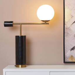 Wyld and Coco Table Lamp Black Marble Base Gold Arm Glass Shade Modern Living - thumbnail 1