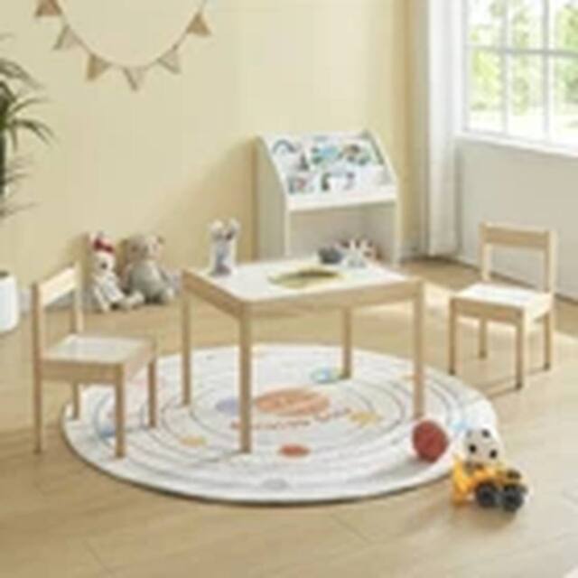 EONLION Kids Table & Chairs Set Wooden Children Dinner & Learning Table in Natural - image 1