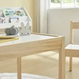 EONLION Kids Table & Chairs Set Wooden Children Dinner & Learning Table in Natural - thumbnail 2