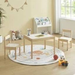 EONLION Kids Table & Chairs Set Wooden Children Dinner & Learning Table in Natural - thumbnail 1