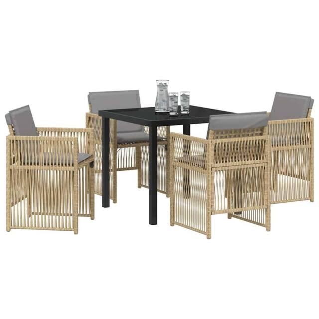 Berkfield Home Modern 5 Piece Garden Dining Set with Cushions Beige Poly Rattan - image 1