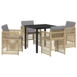 Berkfield Home Modern 5 Piece Garden Dining Set with Cushions Beige Poly Rattan - thumbnail 3