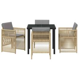Berkfield Home Modern 5 Piece Garden Dining Set with Cushions Beige Poly Rattan - thumbnail 7